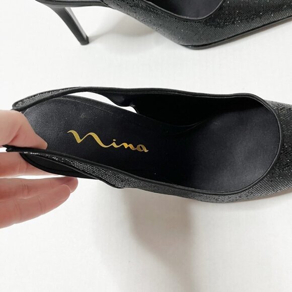Nina Women's Taren Heels Size 8.5M Black Crystal Sling Backs Pointed Toe w/ Box - Picture 8 of 10